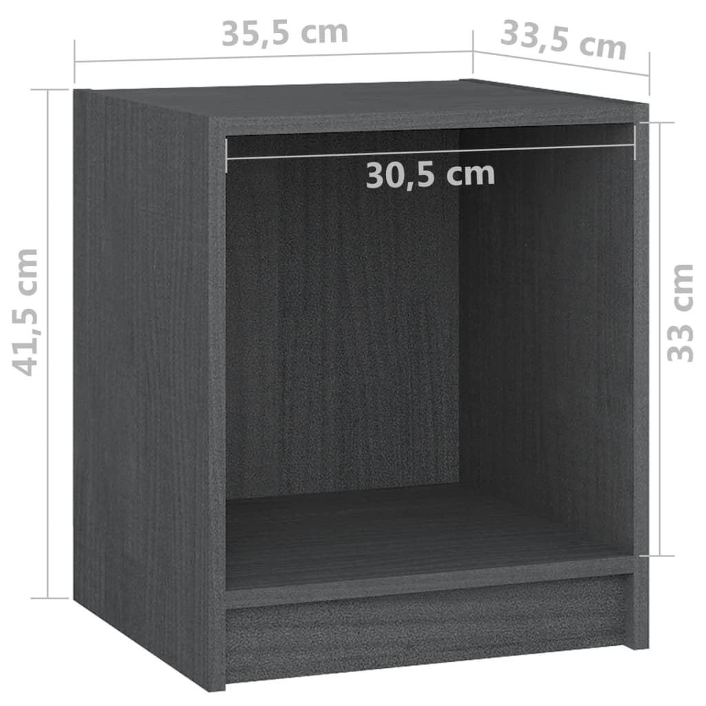 vidaXL Κομοδίνα 2 τεμ. Γκρι 35,5 x 33,5 x 41,5εκ από Μασίφ Ξύλο Πεύκου