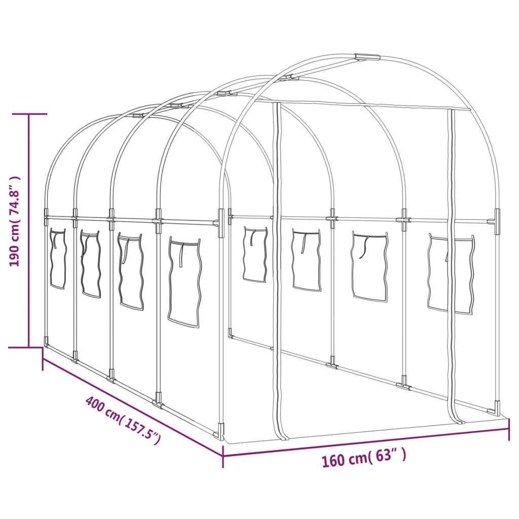 vidaXL Θερμοκήπιο Διαφανές 160x400x190 εκ. PVC & Χάλυβας Ηλεκτρ. Βαφή