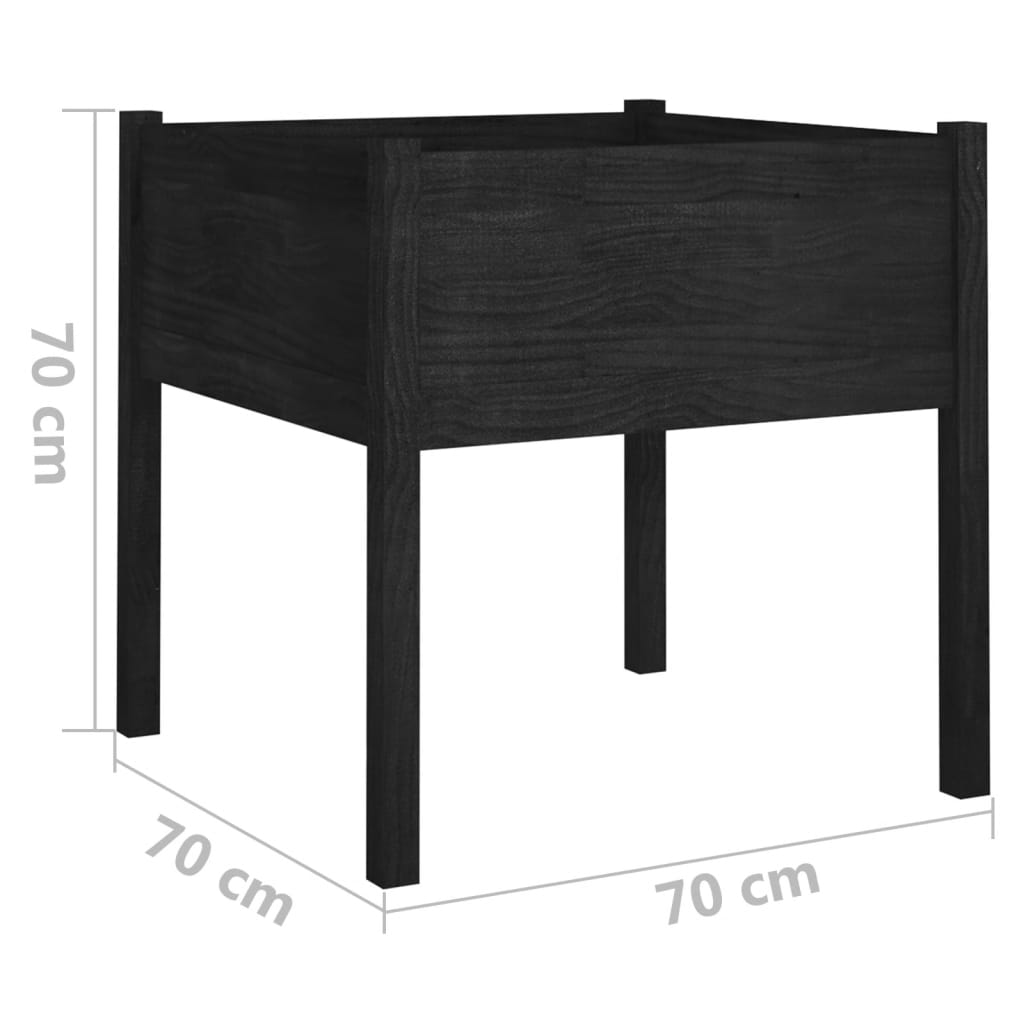 vidaXL Ζαρντινιέρα Μαύρη 70 x 70 x 70 εκ. από Μασίφ Ξύλο Πεύκου