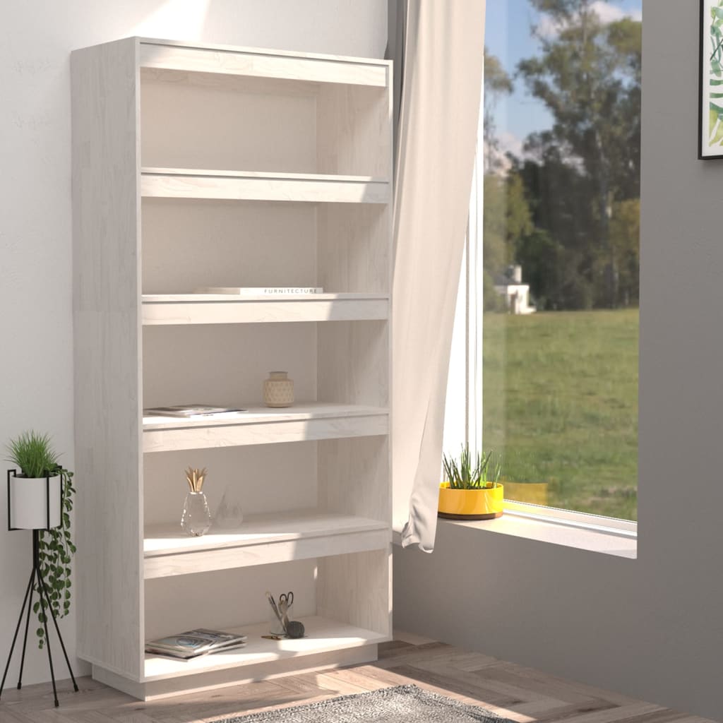vidaXL Βιβλιοθήκη/Διαχωρ. Χώρου Λευκό 80x35x167 εκ. Μασίφ Ξύλο Πεύκου