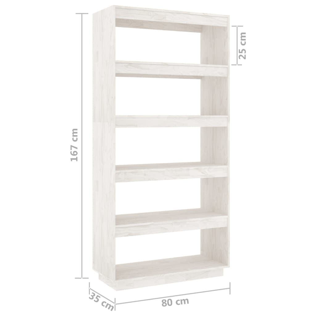 vidaXL Βιβλιοθήκη/Διαχωρ. Χώρου Λευκό 80x35x167 εκ. Μασίφ Ξύλο Πεύκου