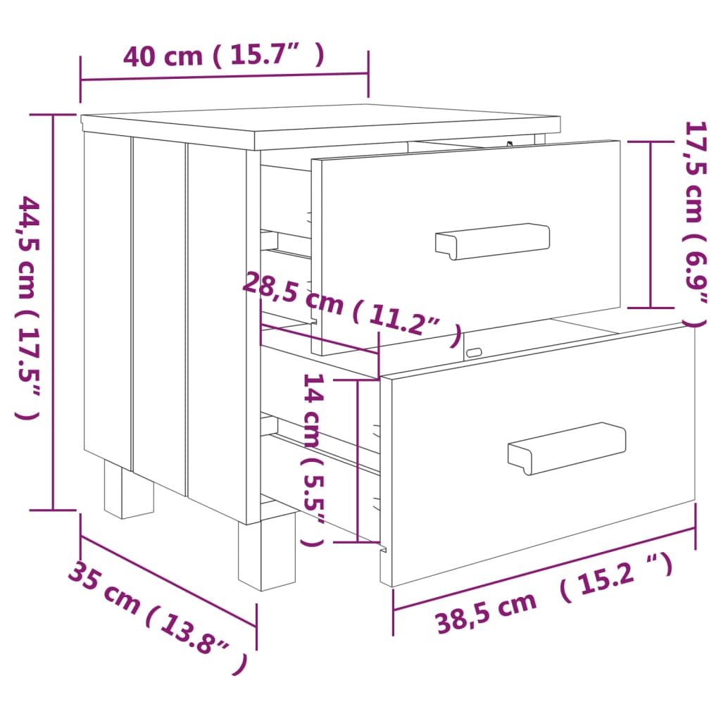 vidaXL Κομοδίνο HAMAR Ανοιχτό Γκρι 40 x 35 x 44,5εκ. Μασίφ Ξύλο Πεύκου