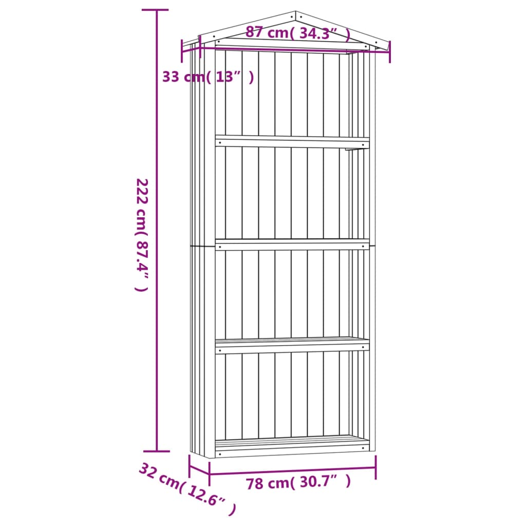 vidaXL Αποθήκη Εργαλείων Κήπου 87x33x222 εκ. Εμποτισμένο Ξύλο Πεύκου