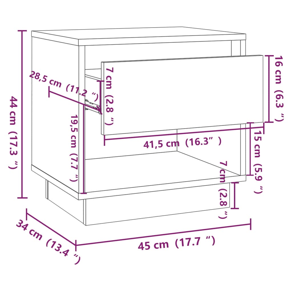 vidaXL Κομοδίνα 2 τεμ. Γκρι Sonoma 45x34x44 εκ. από Επεξεργασμένο Ξύλο