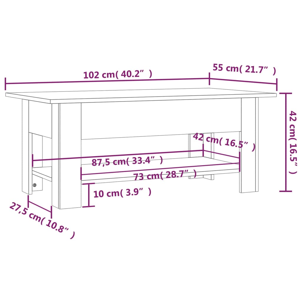 vidaXL Τραπεζάκι Σαλονιού Γκρι Sonoma 102x55x42 εκ. Επεξεργασμένο Ξύλο