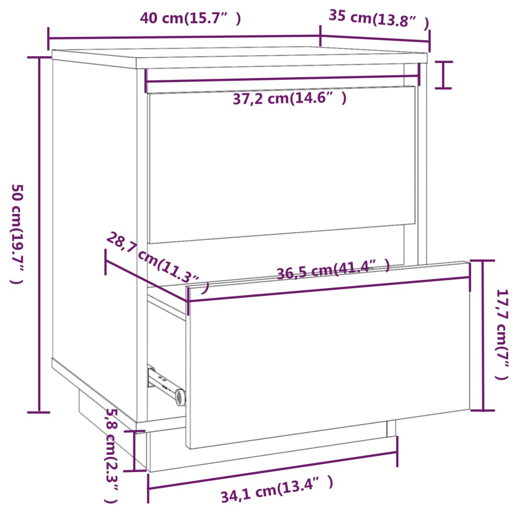vidaXL Κομοδίνα 2 τεμ. 40 x 35 x 50 εκ. από Μασίφ Ξύλο Πεύκου