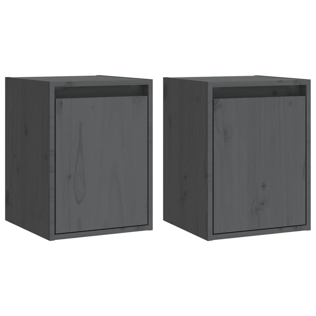 vidaXL Ντουλάπια Τοίχου 2 τεμ. Γκρι 30x30x40 εκ. Μασίφ Ξύλο Πεύκου