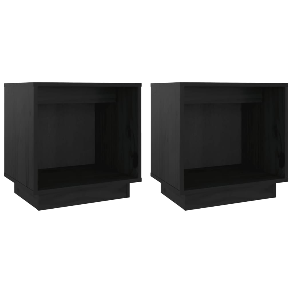 vidaXL Κομοδίνα 2 τεμ. Μαύρα 40 x 30 x 40 εκ. από Μασίφ Ξύλο Πεύκου