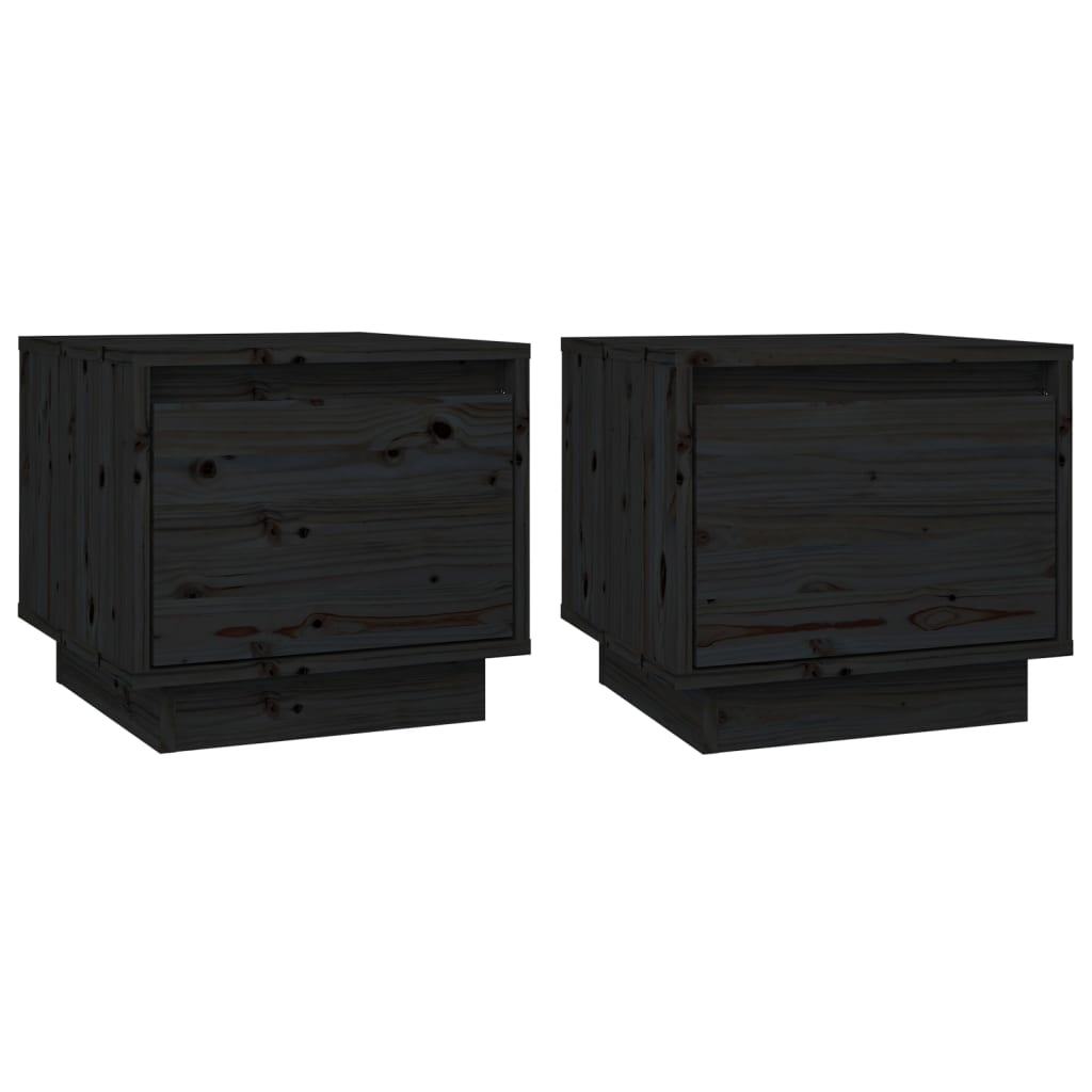 vidaXL Κομοδίνα 2 τεμ. Μαύρα 35 x 34 x 32 εκ. από Μασίφ Ξύλο Πεύκου