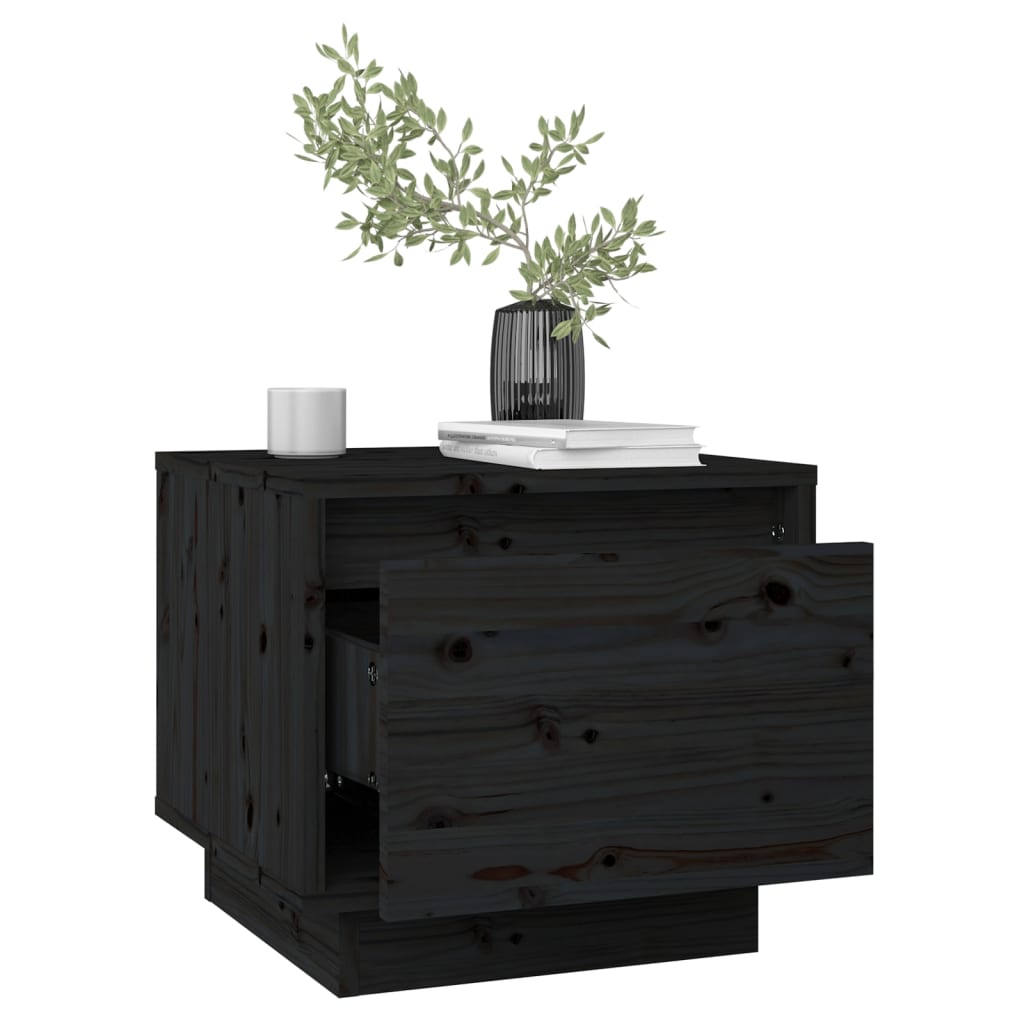 vidaXL Κομοδίνα 2 τεμ. Μαύρα 35 x 34 x 32 εκ. από Μασίφ Ξύλο Πεύκου