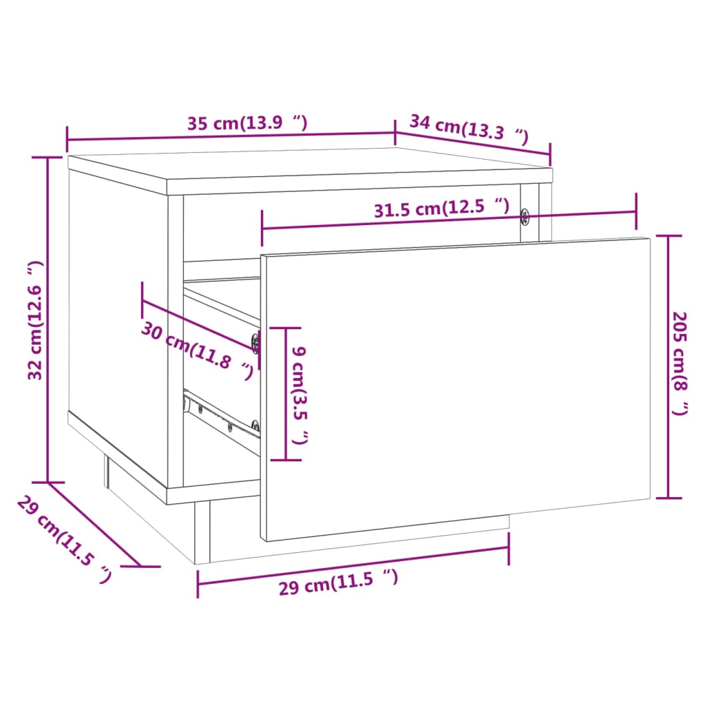 vidaXL Κομοδίνα 2 τεμ. Μαύρα 35 x 34 x 32 εκ. από Μασίφ Ξύλο Πεύκου