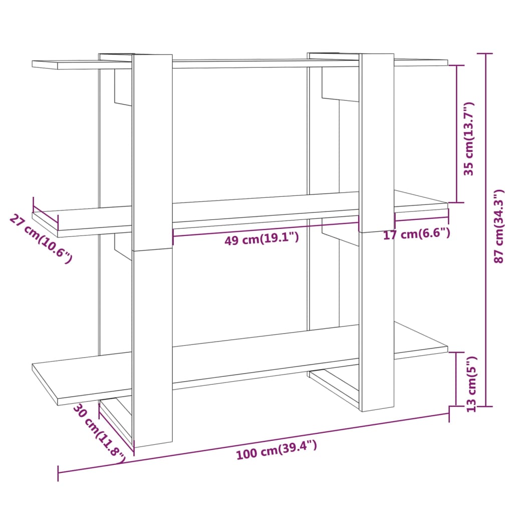 vidaXL Βιβλιοθήκη/Διαχωριστικό Χώρου Sonoma Δρυς 100 x 30 x 87 εκ.