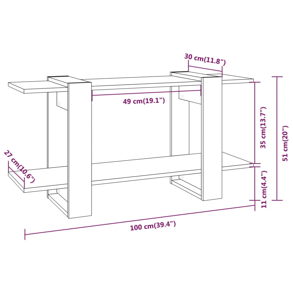 vidaXL Βιβλιοθήκη Ραφιέρα Μαύρη 100 x 30 x 51 εκ. Επεξεργασμένο Ξύλο