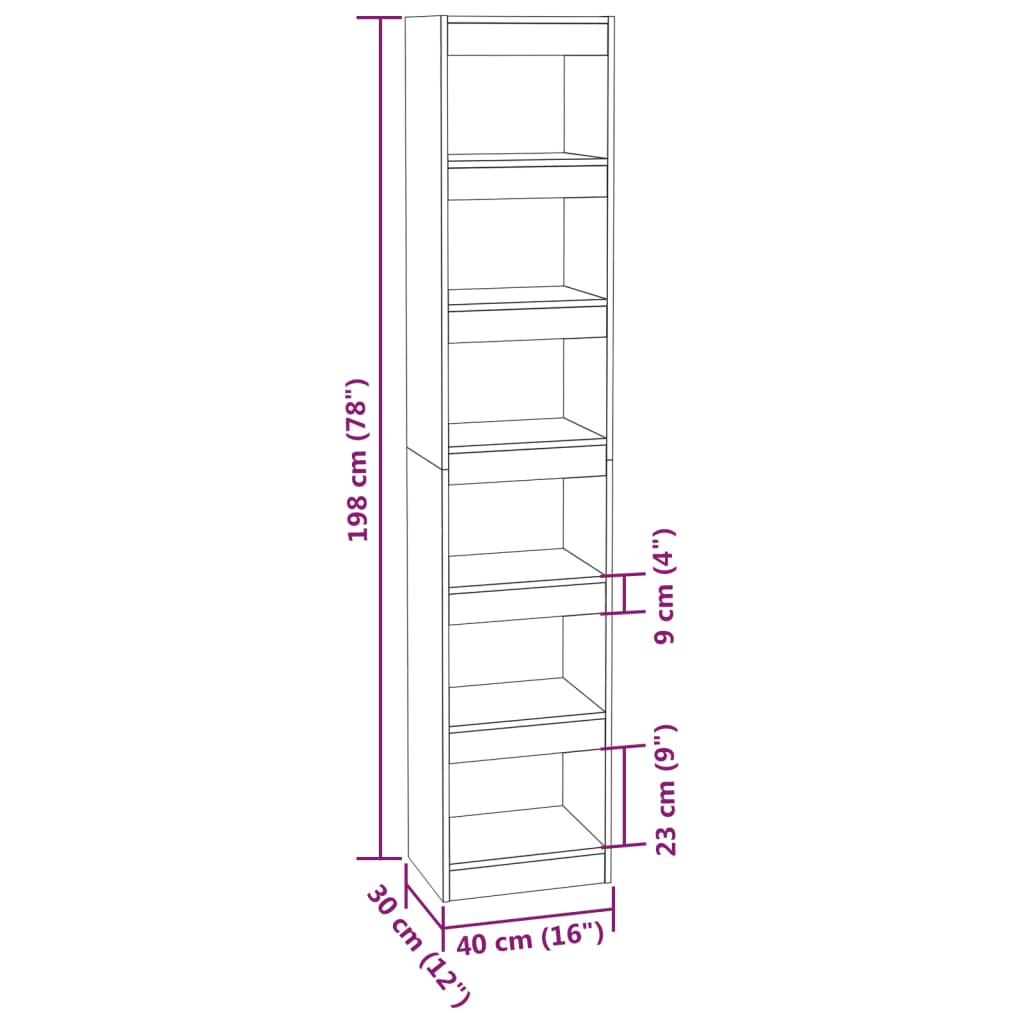vidaXL Βιβλιοθήκη/Διαχωριστικό Χώρου Μαύρο 40 x 30 x 198 εκ.