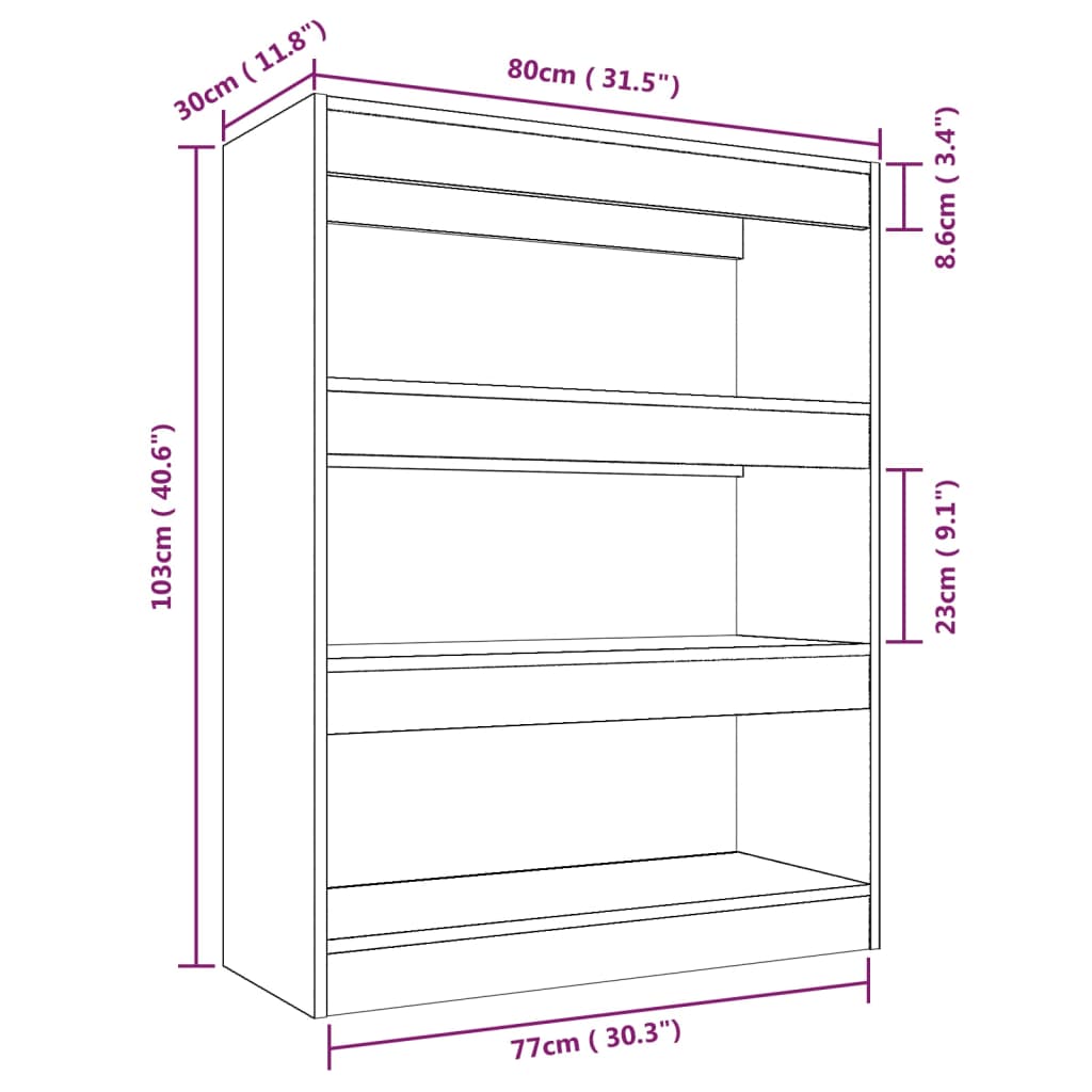 vidaXL Βιβλιοθήκη/Διαχωρ. Χώρου Καφέ Δρυς 80x30x103 εκ. Επεξεργ. Ξύλο