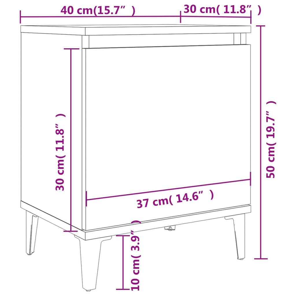 vidaXL Κομοδίνα Καπνιστή Δρυς 40 x 30 x 50 εκ. με Μεταλλικά Πόδια