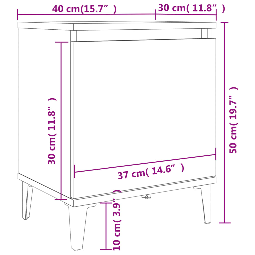 vidaXL Κομοδίνο Καφέ Δρυς 40 x 30 x 50 εκ. με Μεταλλικά Πόδια