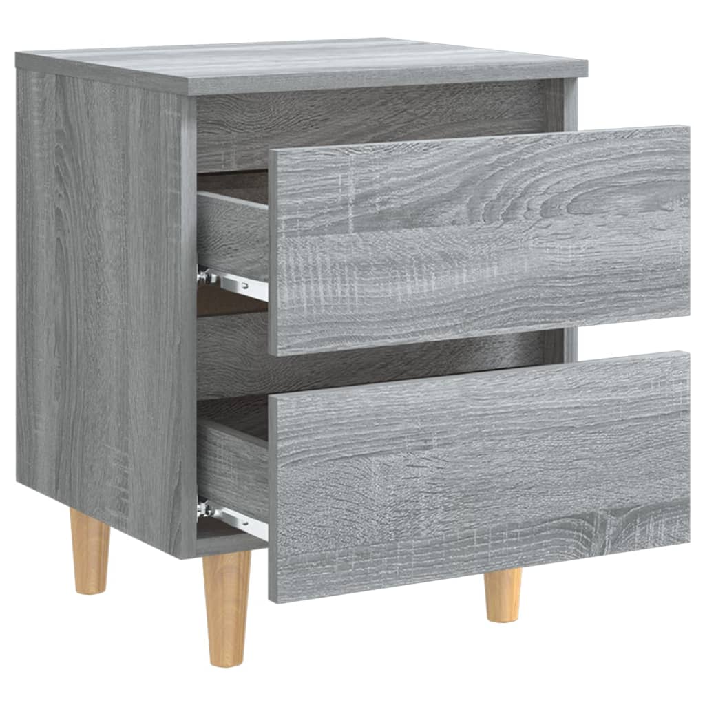 vidaXL Κομοδίνα 2 τεμ. Γκρι Sonoma 40x35x50 εκ. με Μασίφ Ξύλινα Πόδια