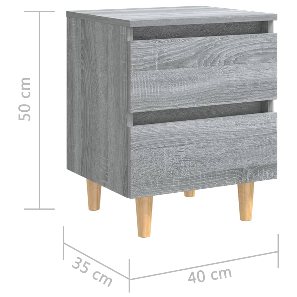 vidaXL Κομοδίνα 2 τεμ. Γκρι Sonoma 40x35x50 εκ. με Μασίφ Ξύλινα Πόδια