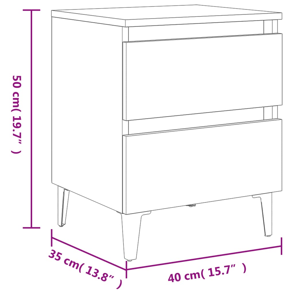 vidaXL Κομοδίνο Καπνιστή Δρυς 40 x 35 x 50 εκ. με Μεταλλικά Πόδια