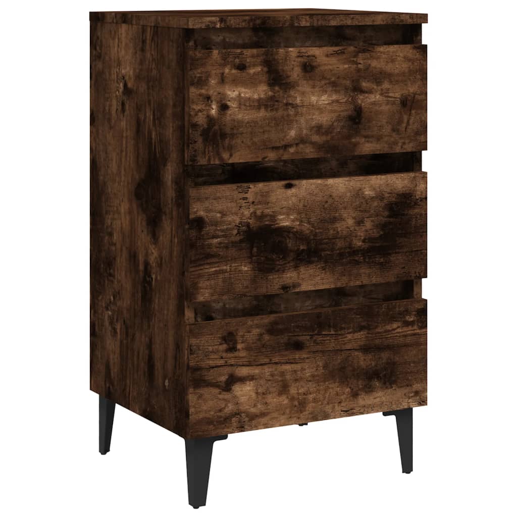 vidaXL Κομοδίνο Καπνιστή Δρυς 40 x 35 x 69 εκ. με Μεταλλικά Πόδια