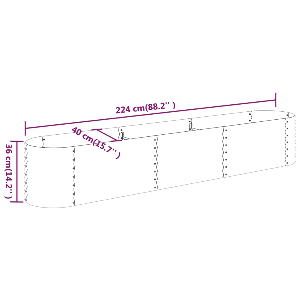 vidaXL Ζαρντινιέρα Ασημί 224x40x36 εκ. Ατσάλι με Ηλεκτρ. Βαφή Πούδρας