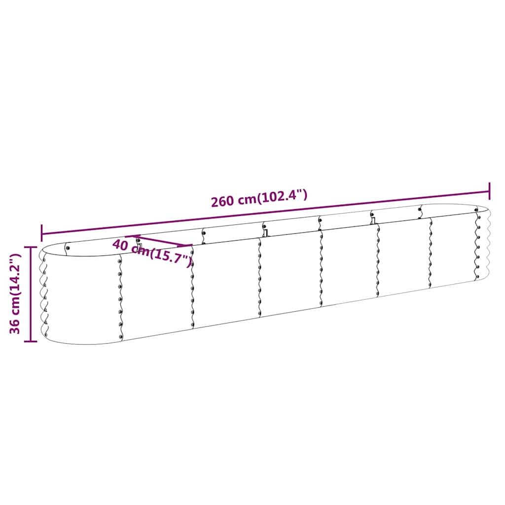 vidaXL Ζαρντινιέρα Ασημί 260x40x36 εκ. Γαλβανισμένος χάλυβας