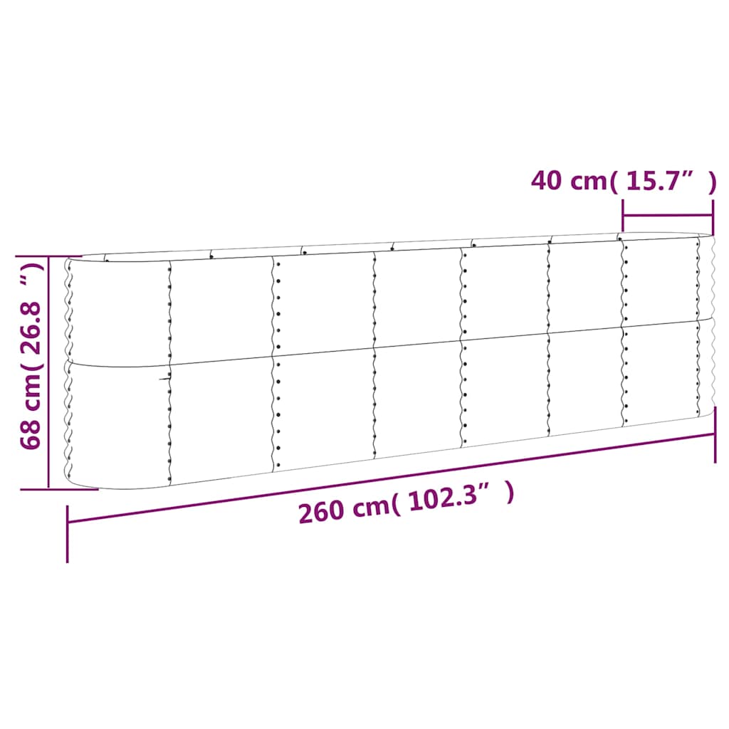 vidaXL Ζαρντινιέρα Ασημί 260x40x68 εκ. Γαλβανισμένος χάλυβας