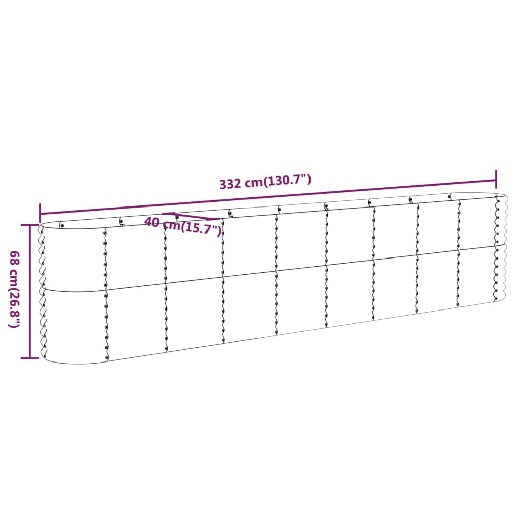 vidaXL Ζαρντινιέρα Καφέ 332x40x68 εκ. Ατσάλι με Ηλεκτρ. Βαφή Πούδρας