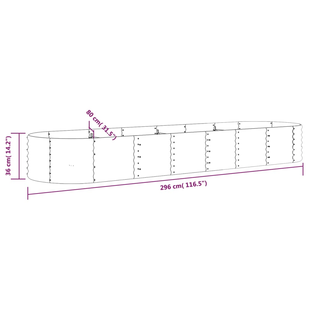 vidaXL Ζαρντινιέρα Πράσινη 296x80x36 εκ Ατσάλι με Ηλεκτρ. Βαφή Πούδρας