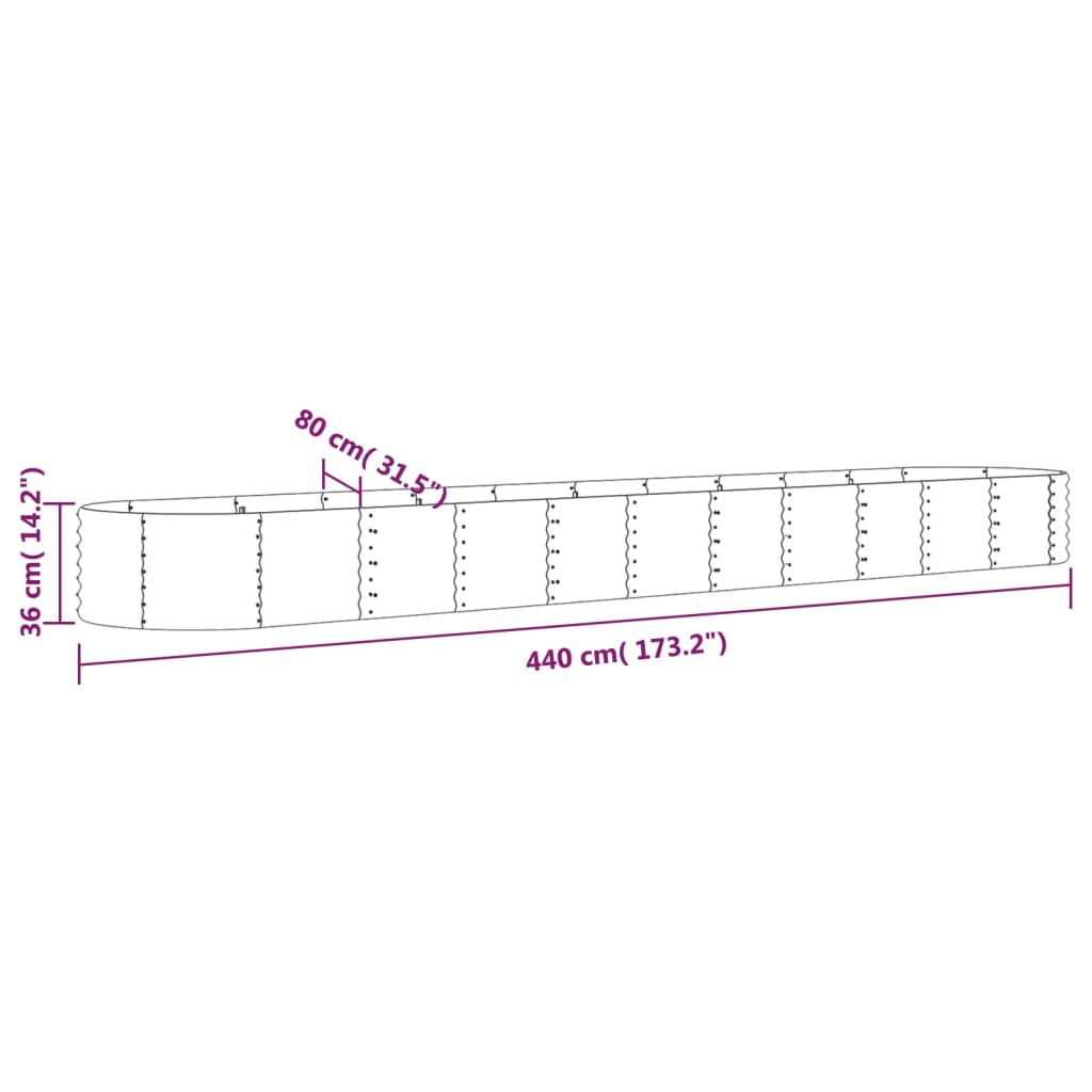 vidaXL Ζαρντινιέρα Γκρι 440x80x36 εκ. Ατσάλι με Ηλεκτρ. Βαφή Πούδρας