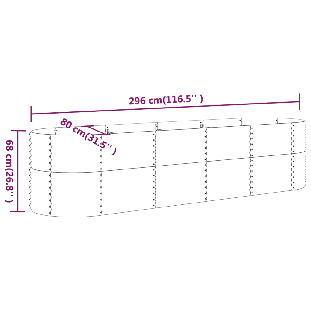 vidaXL Ζαρντινιέρα Καφέ 296x80x68 εκ. Ατσάλι με Ηλεκτρ. Βαφή Πούδρας