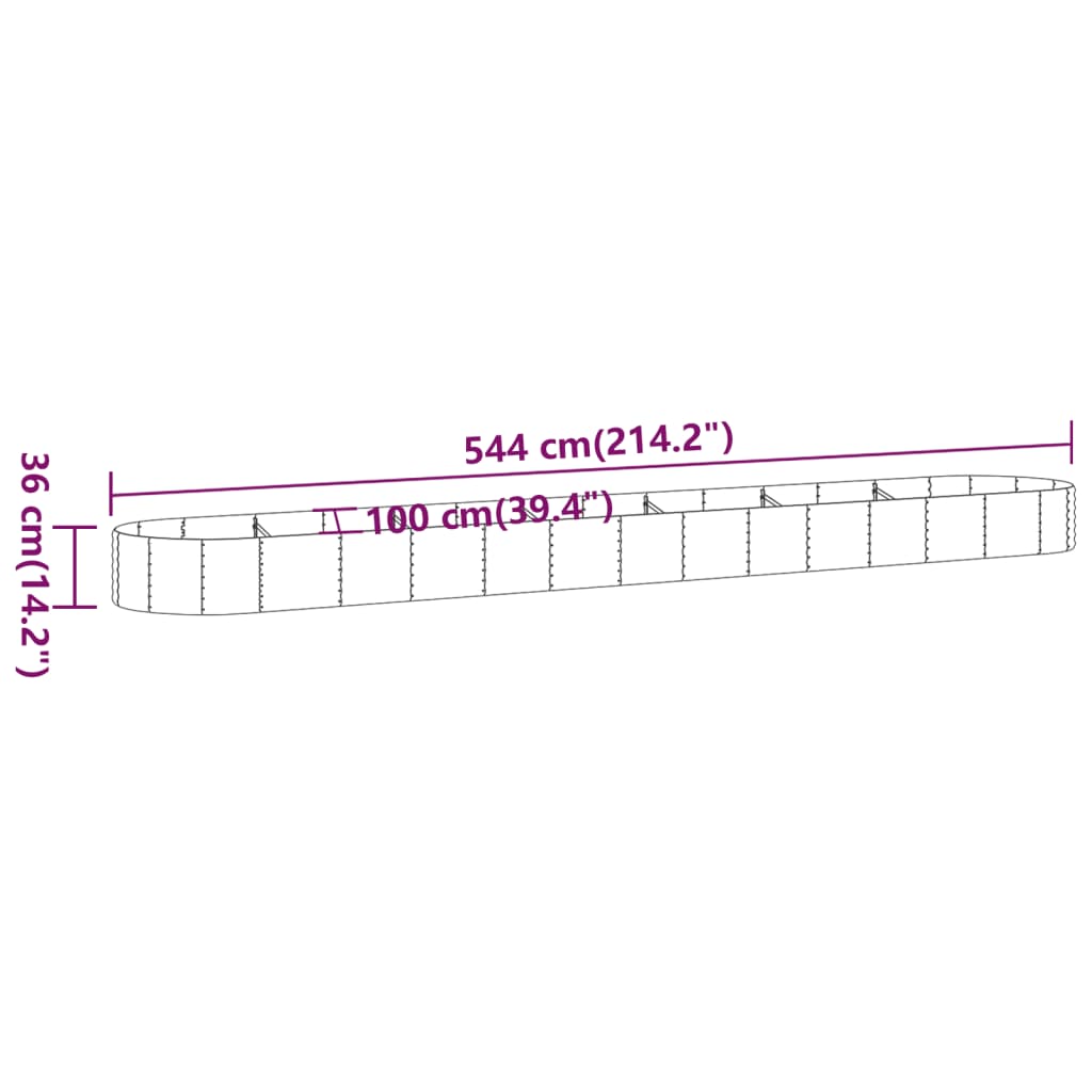 vidaXL Ζαρντινιέρα Ασημί 544x100x36 εκ. Ατσάλι με Ηλεκτρ. Βαφή Πούδρας
