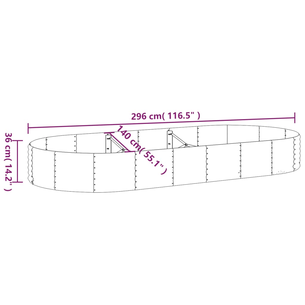 vidaXL Ζαρντινιέρα Πράσινο 296x140x36εκ. Γαλβανισμένος χάλυβας