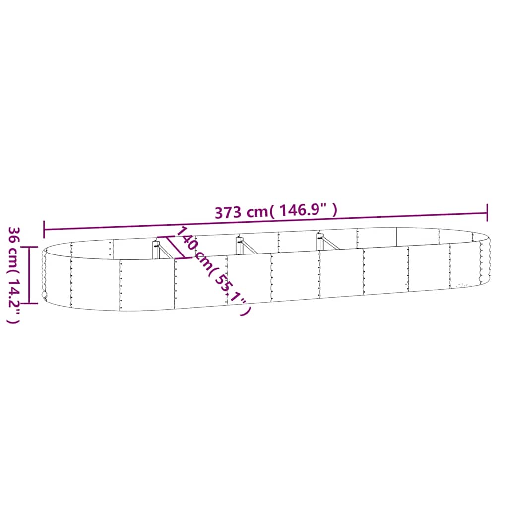 vidaXL Ζαρντινιέρα Ασημί 373x140x36 εκ. Γαλβανισμένος χάλυβας