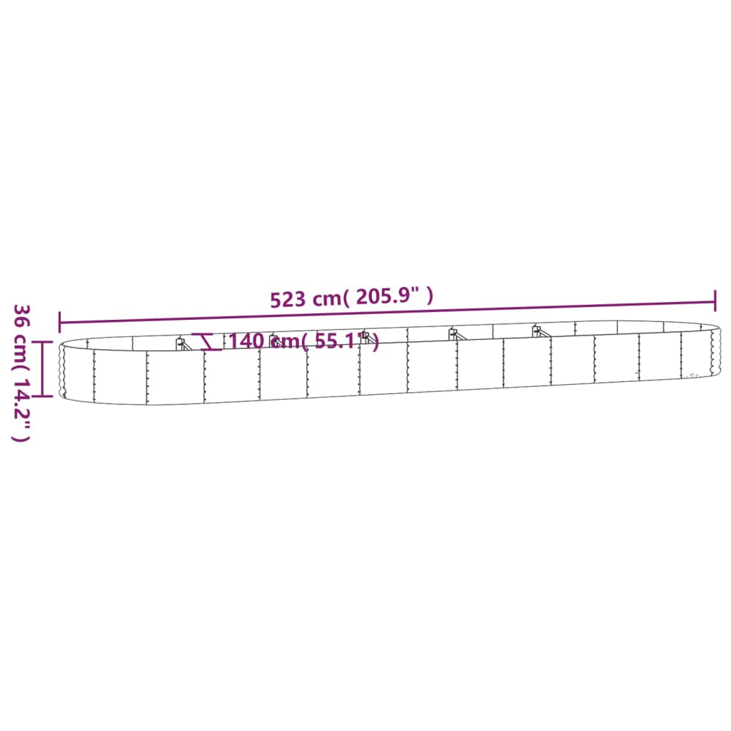 vidaXL Ζαρντινιέρα Ασημί 523x140x36 εκ. Ατσάλι με Ηλεκτρ. Βαφή Πούδρας