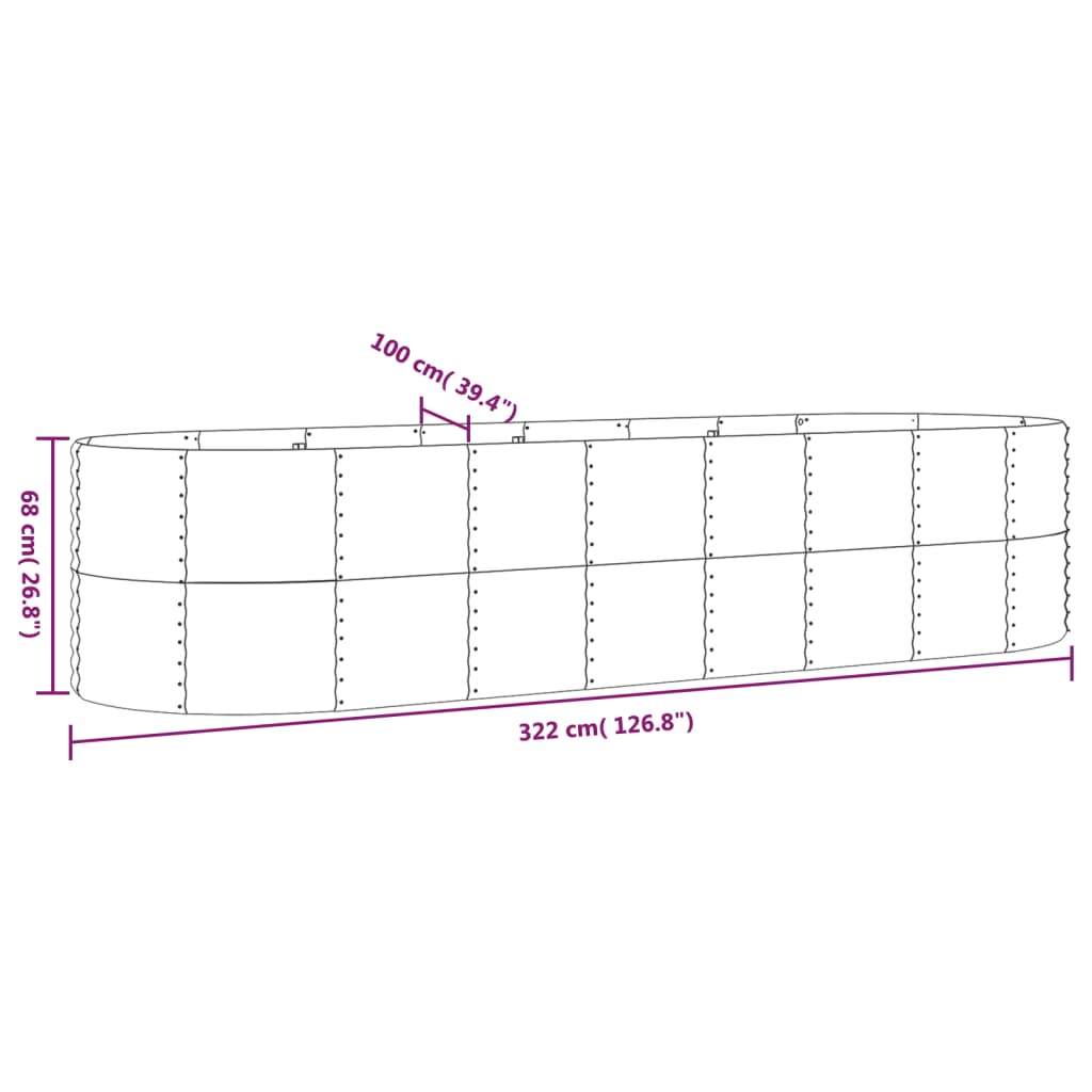 vidaXL Ζαρντινιέρα Ασημί 322x100x68 εκ. Ατσάλι με Ηλεκτρ. Βαφή Πούδρας