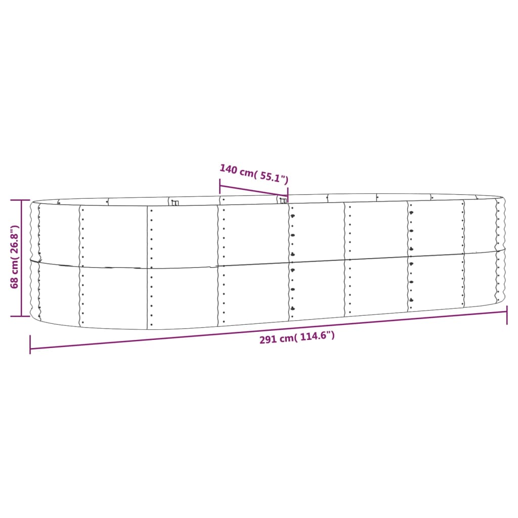 vidaXL Ζαρντινιέρα Ασημί 291x140x68 εκ. Γαλβανισμένος χάλυβας