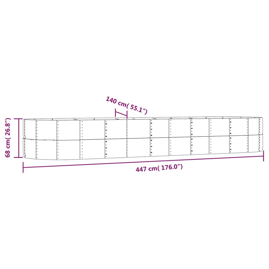 vidaXL Ζαρντινιέρα Ασημί 447x140x68 εκ. Ατσάλι με Ηλεκτρ. Βαφή Πούδρας