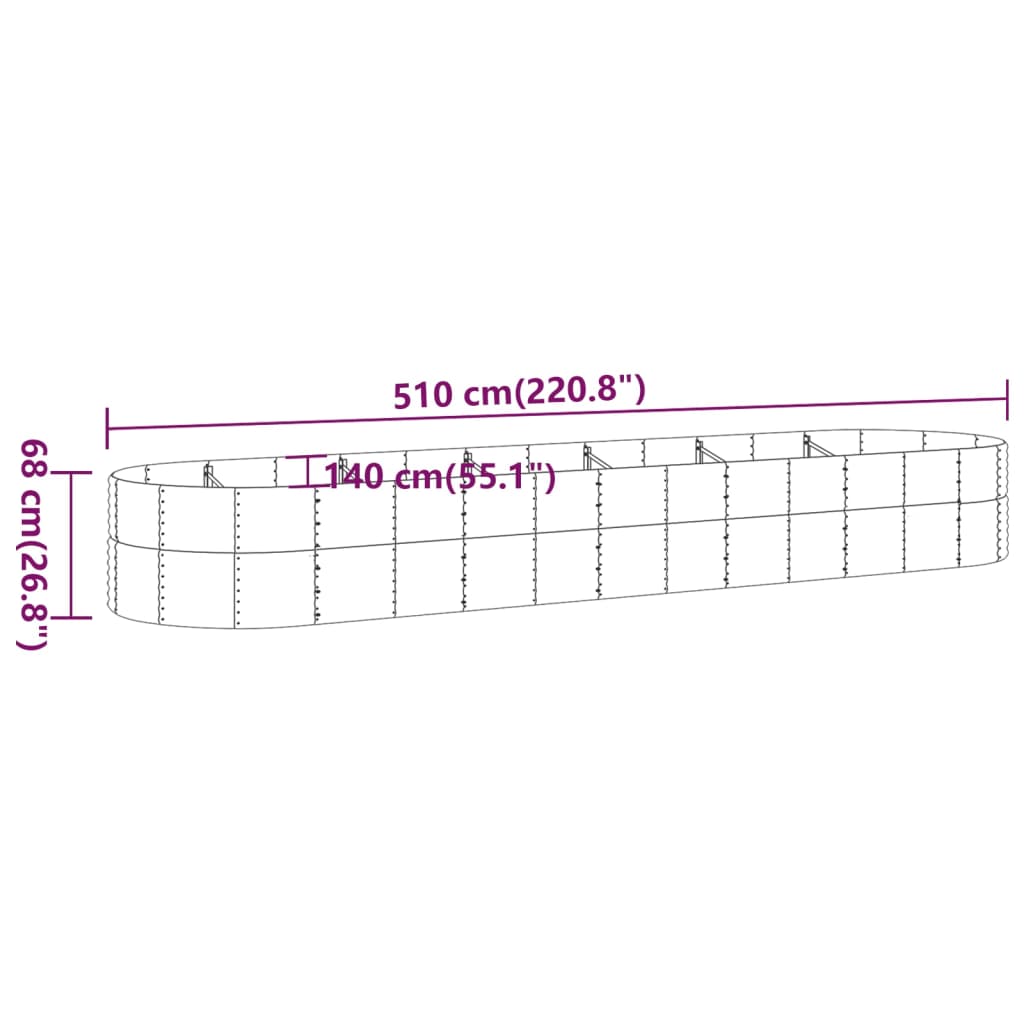 vidaXL Ζαρντινιέρα Ασημί 510x140x68 εκ. Ατσάλι με Ηλεκτρ. Βαφή Πούδρας