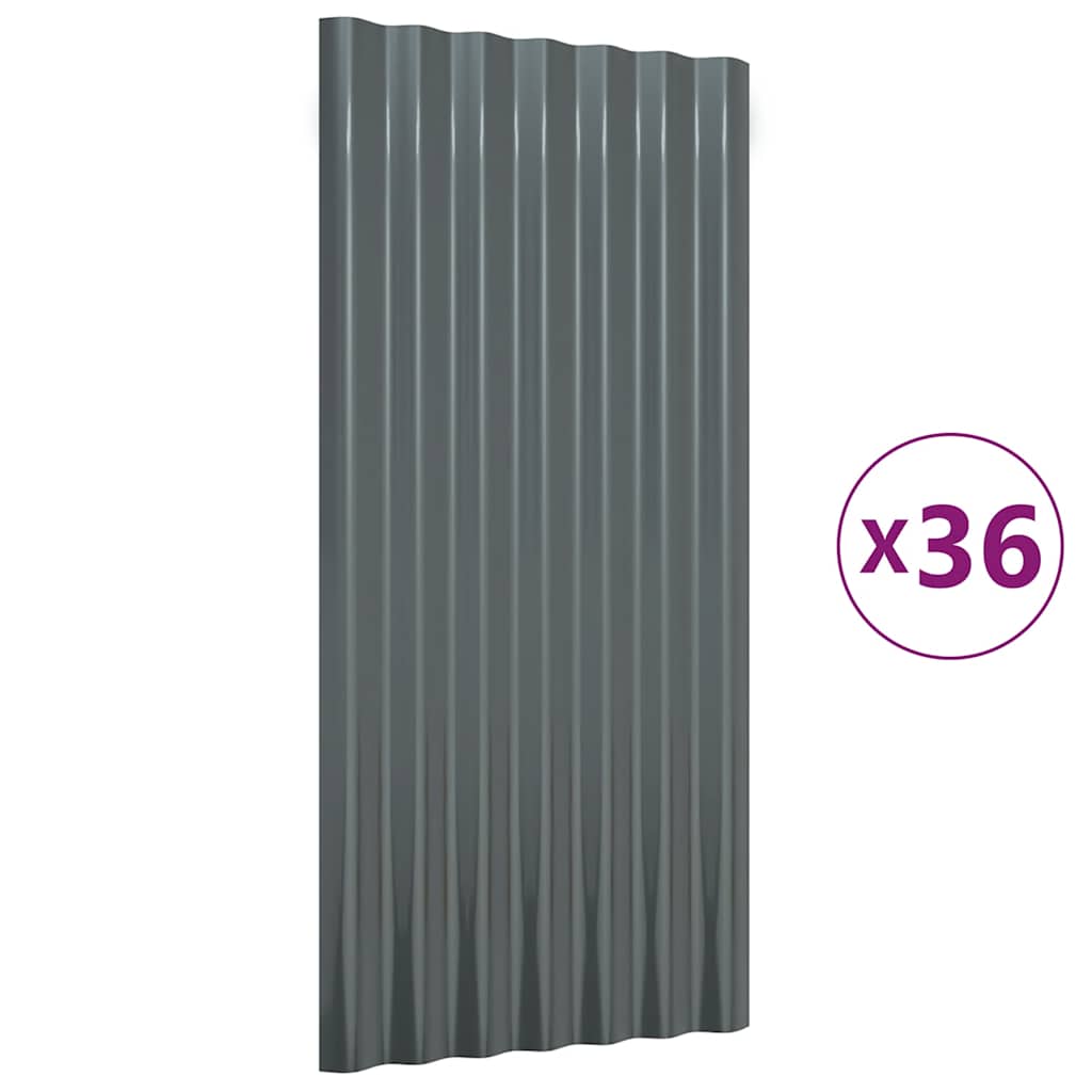 vidaXL Πάνελ Οροφής 36 τεμ. Ανθρακί 80x36 εκ. Γαλβανισμένος χάλυβας