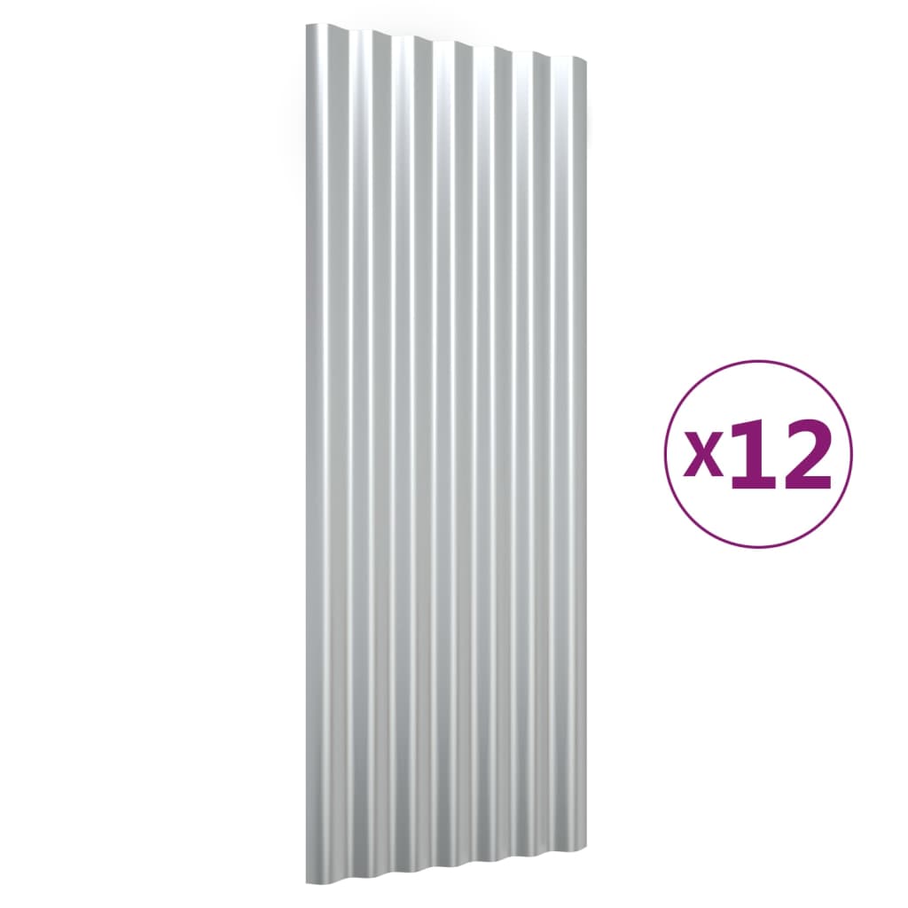 vidaXL Πάνελ Οροφής 12 τεμ. Ασημί 100x36 εκ. Ατσάλινα με Ηλεκτρ. Βαφή
