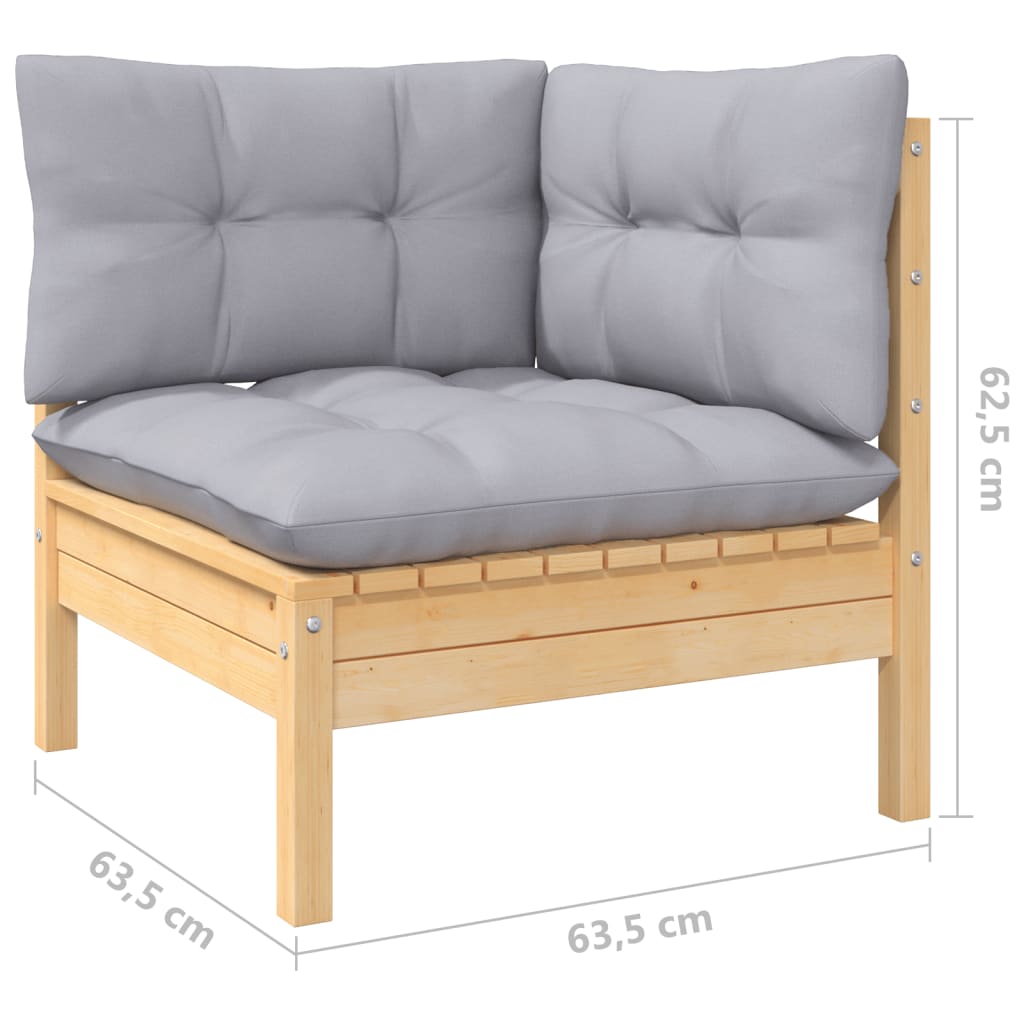 vidaXL Σαλόνι Κήπου Σετ 10 Τεμ. Μασίφ Ξύλο Πεύκου με Γκρι Μαξιλάρια