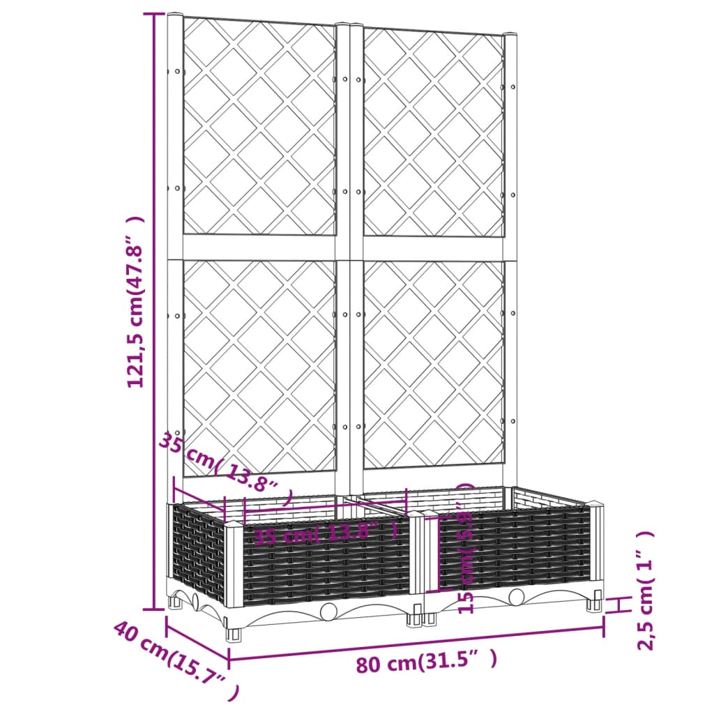 vidaXL Ζαρντινιέρα Κήπου με Καφασωτό Καφέ 80 x 40 x 121,5 εκ. από PP