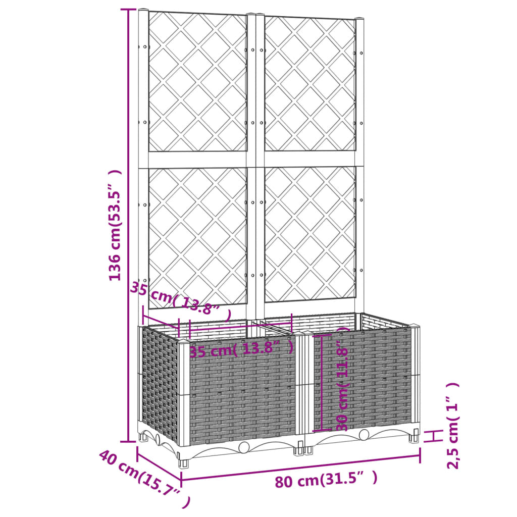 vidaXL Γλάστρα Κήπου με Πλέγμα Μαύρη 80x40x136 εκ. από Πολυπροπυλένιο