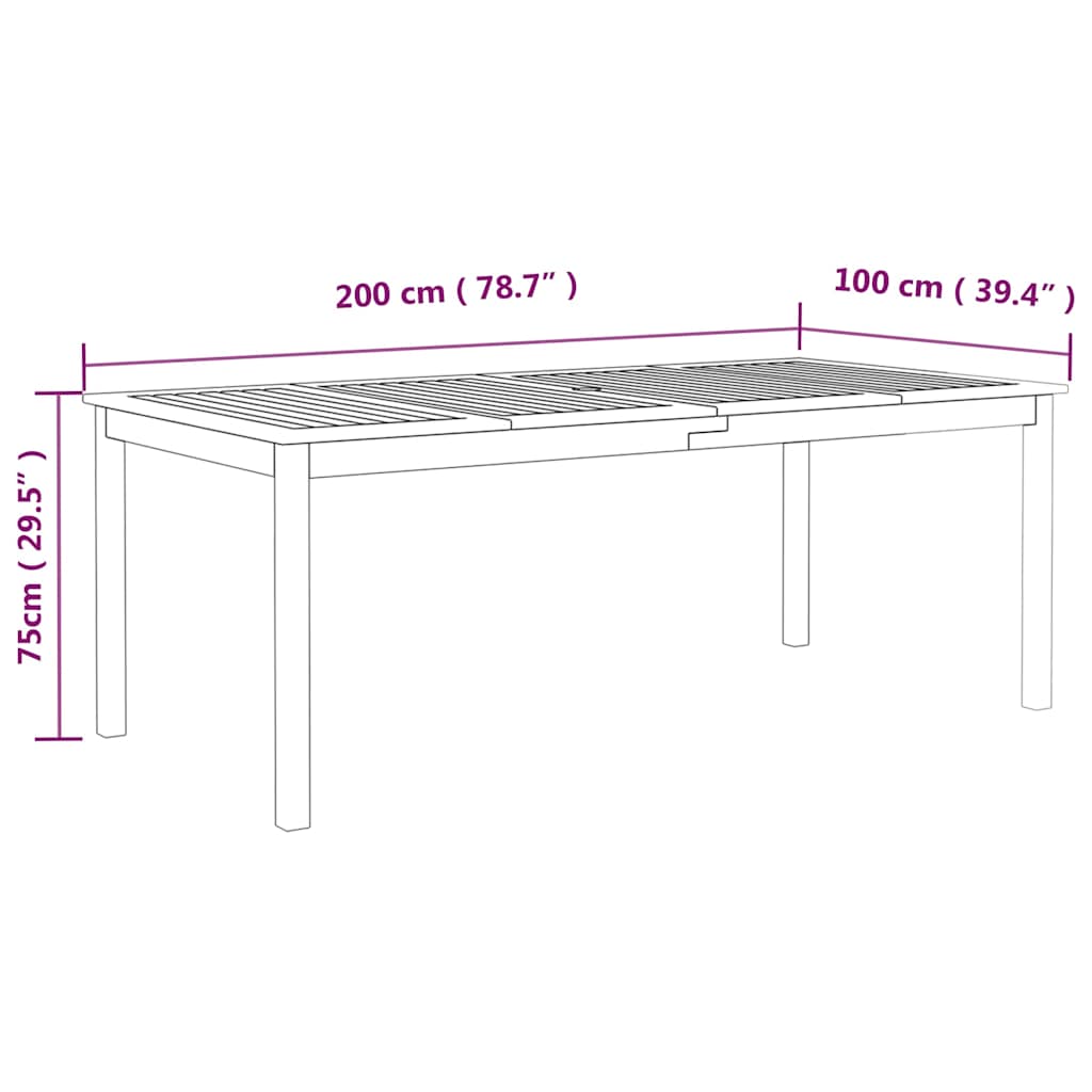 vidaXL Τραπέζι Κήπου Γκρι 200 x 100 x 75 εκ. από Μασίφ Ξύλο Ακακίας