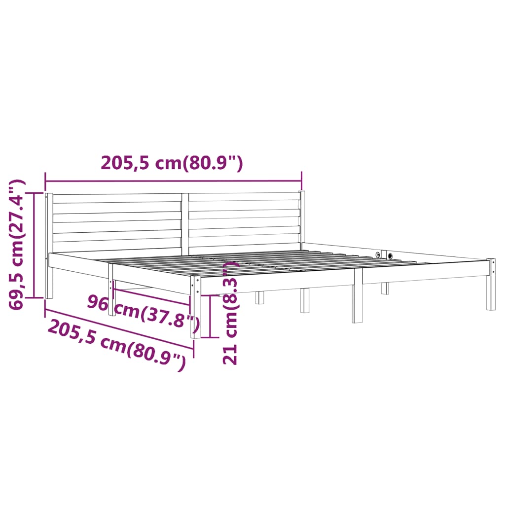 vidaXL Πλαίσιο Κρεβατιού Γκρι 200 x 200 εκ. από Μασίφ Ξύλο Πεύκου