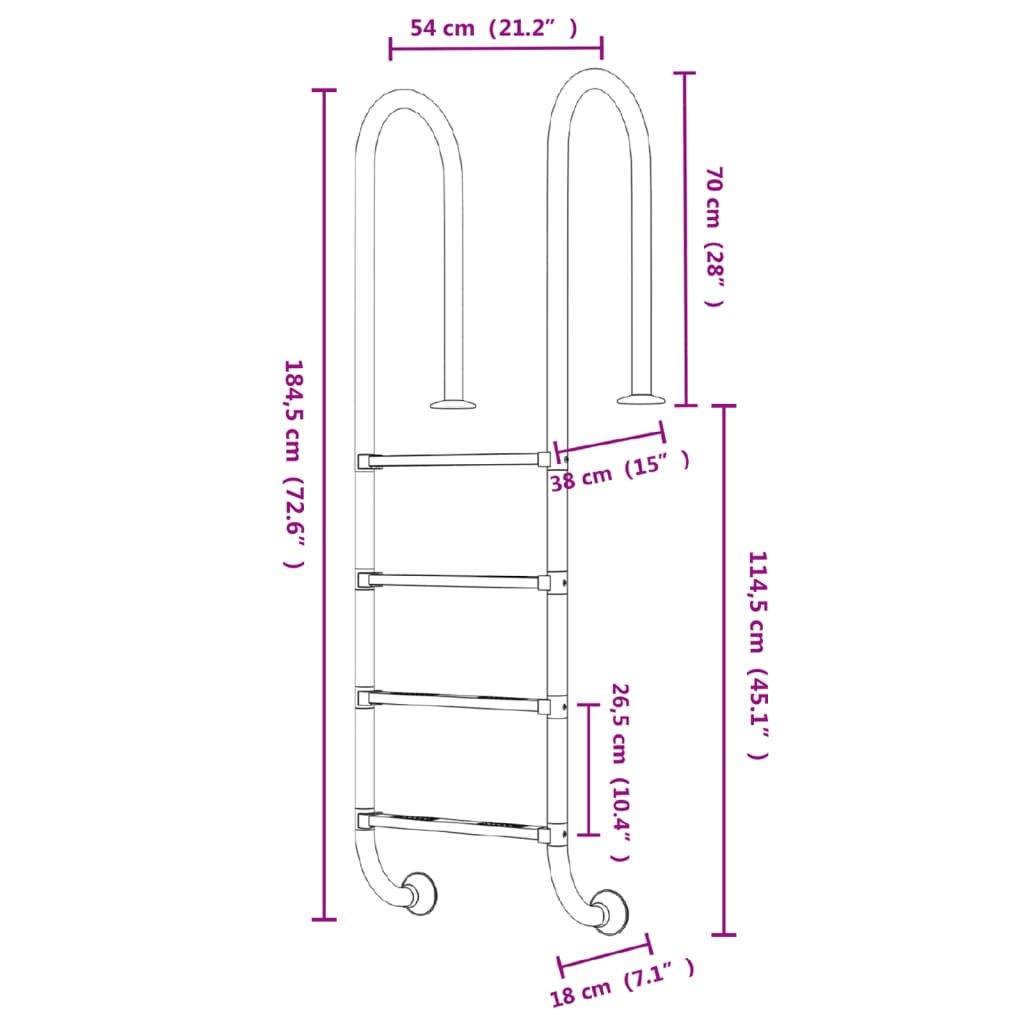 vidaXL Σκάλα Πισίνας 54 x 38 x 184,5 εκ. από Ανοξείδωτο Ατσάλι 304