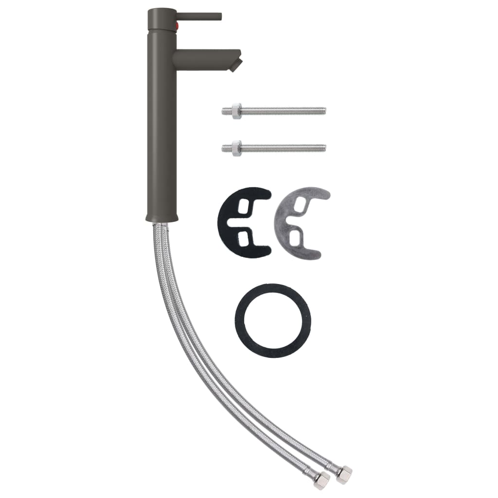 vidaXL Νιπτήρας Μπάνιου με Βρύση& Βαλβίδα Πατητή από Ψημ. Γυαλί Καφέ