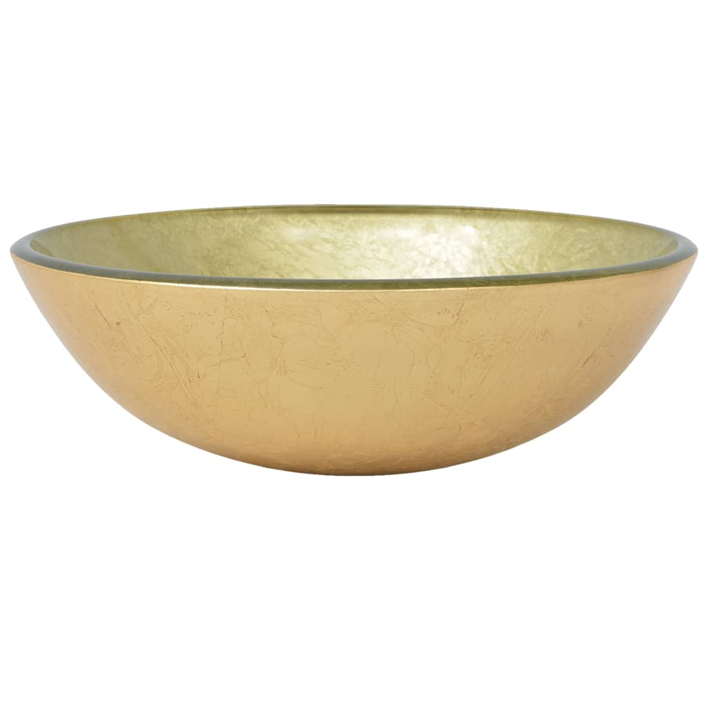 vidaXL Νιπτήρας Μπάνιου με Βρύση& Βαλβίδα Πατητή από Ψημ. Γυαλί Χρυσός